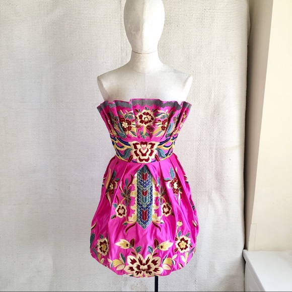 Jovani Dress XS Embroidered Print Strapless Short Formal Satin Pink Cocktail - Picture 3 of 8